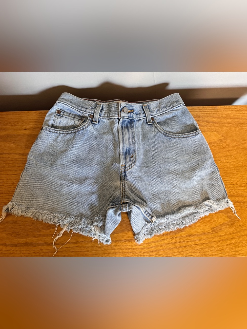 Levi's Light Blue Frayed Hem Denim Shorts